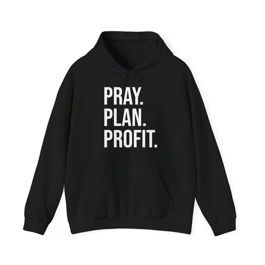 Motivational Hooded Sweatshirt, Cozy Unisex Hoodie with 'Pray. Plan. Profit.' Design, Gift for Entrepreneurs, Inspirational Clothing, [...]