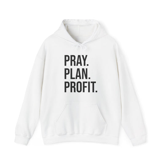 Motivational Hooded Sweatshirt, Cozy Unisex Hoodie with 'Pray. Plan. Profit.' Design, Gift for Entrepreneurs, Inspirational Clothing, [...]
